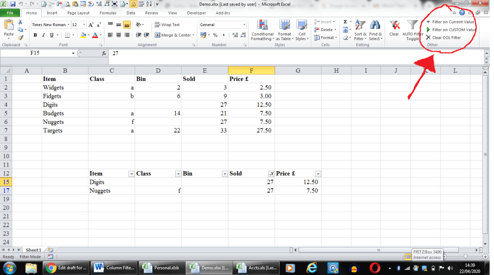 Excel Column Filter tools - Eloquens