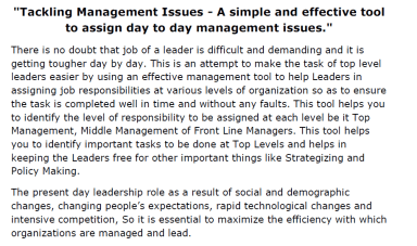 Tackling Management Issues - A simple and effective tool to assign day to day management issues.