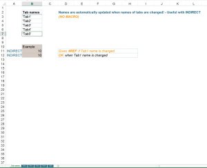 Automatic update of excel tab names - unlocked