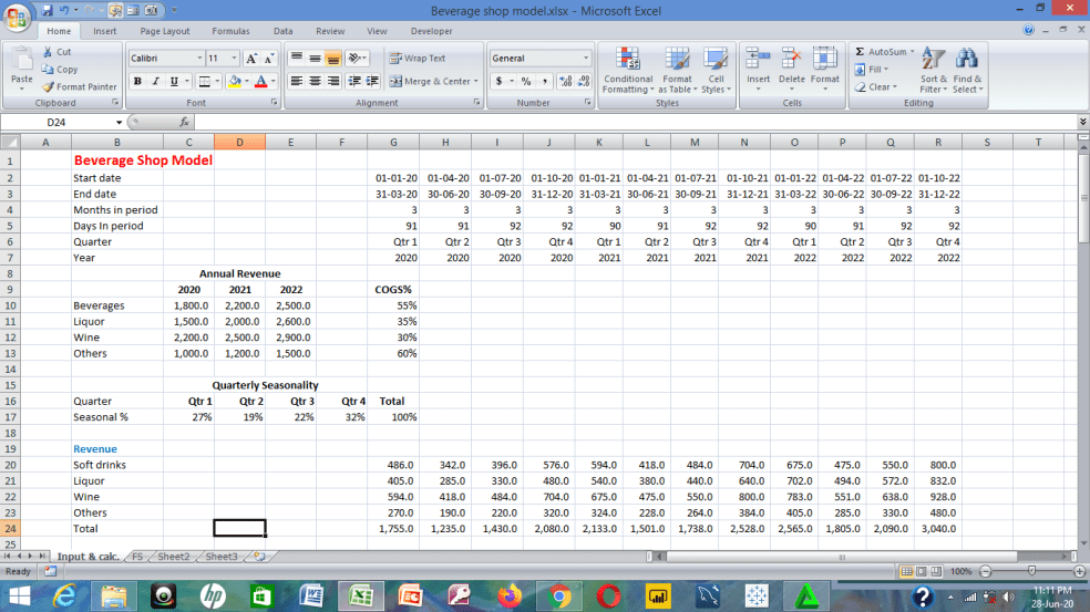 Basic Beverage Shop Excel Model - Eloquens