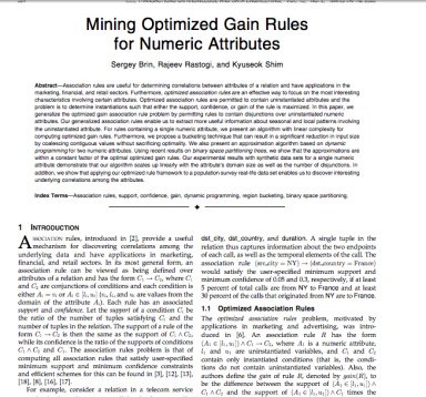 Mining Optimized Gain Rules for Numeric Attributes