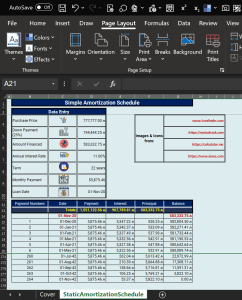 Static Amortization Schedule with Regular Payments