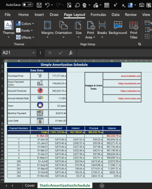 Static Amortization Schedule with Regular Payments