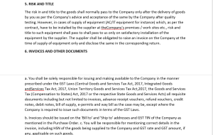 Terms & Condition for Purchase Order to be issued by a company
