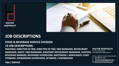 13 x Job Descriptions for all Food & Beverage Service Positions - Word Document