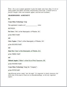 Shareholders Agreement Sample Template