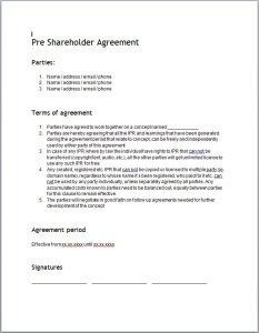 Pre-Shareholder Agreement Template