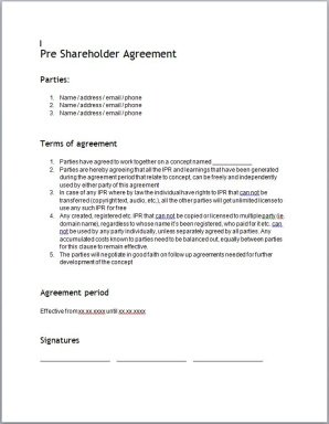 Pre-Shareholder Agreement Template