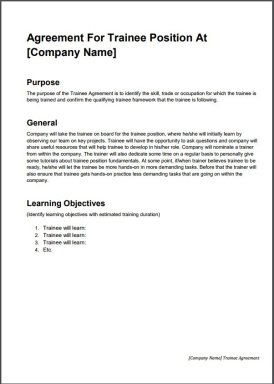Startup Trainee Agreement Template