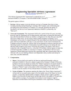Engineering Specialist Advisor Agreement