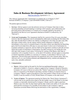 Sales/Business Development Advisory Agreement Template