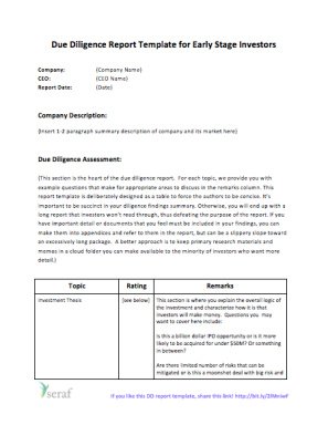 Template for Due Diligence Reports