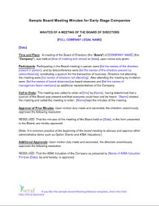 Sample Board Meeting Minutes Template for Startups