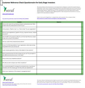Customer Reference Checklist for Early Stage Investors