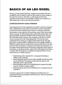 Basics of an Leveraged Buyout LBO Model
