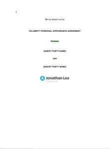 Celebrity Personal Appearance Agreement Template