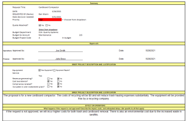 Fixed Asset Request Form WITH ROI, NPV, Cash Flow, & IRR