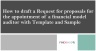 How to draft a Request for proposals (RfP) for the appointment of a financial model auditor with Template and Sample